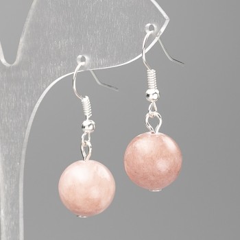 Earrings 'Strawberry Quartz' (acrylic imitation) smooth ball, 12.5 mm diameter, 3.5 cm length