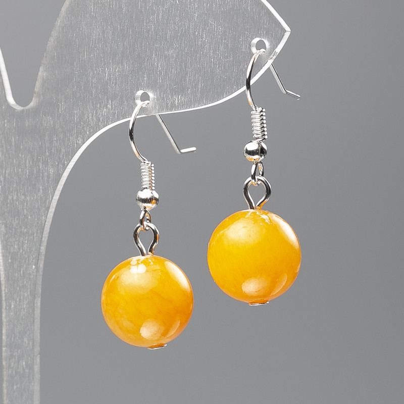 Citrine Earrings (Imitation Acrylic) Smooth Ball, Diameter 12.5 mm, Length 3.5 cm