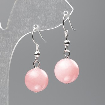 Earrings Pink Quartz (Imitation Acrylic) Smooth Ball, Diameter 12.5 mm, Length 3.5 cm