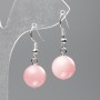 Earrings Pink Quartz (Imitation Acrylic) Smooth Ball, Diameter 12.5 mm, Length 3.5 cm