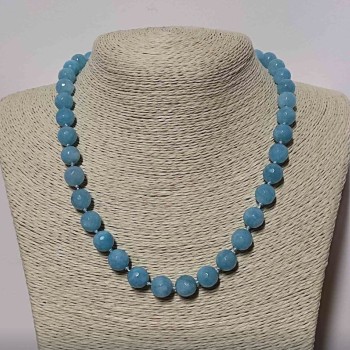 Aquamarine Necklace with Natural Stone Beads, Faceted Beads, 10mm Diameter, 49cm Length
