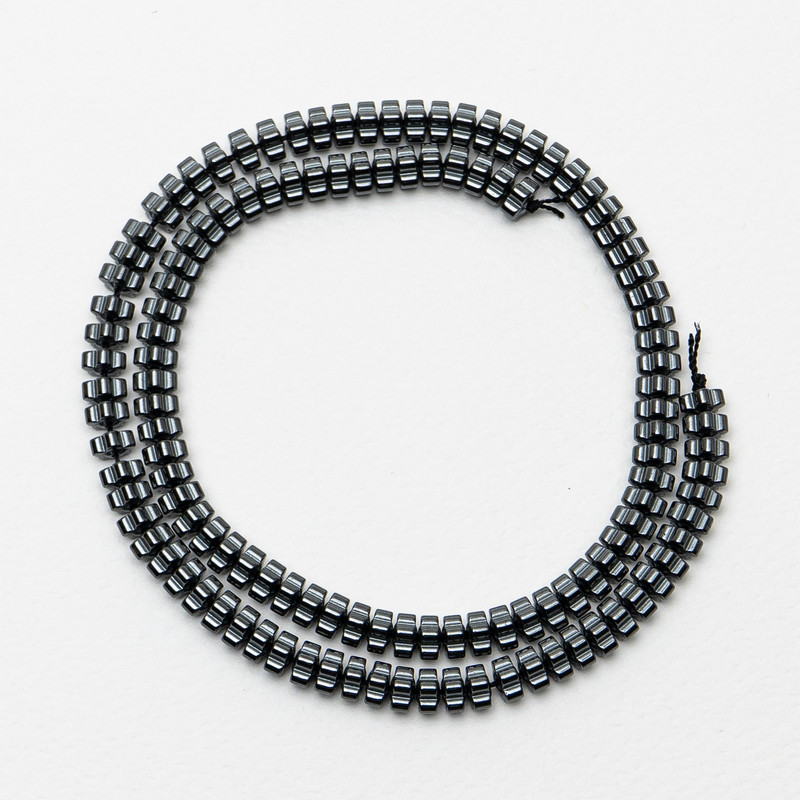 Hematite Beads 'Flower', 6x3 mm, length 40 cm on thread