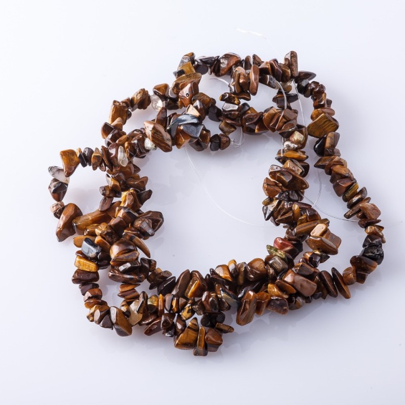 Natural stone beads on a thread Tiger's Eye 'Stone Chip' 3-10mm 80-85 cm
