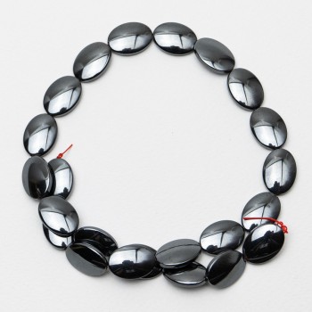 Oval hematite beads, 13×18×5 mm, approx. 41 cm long, on a thread