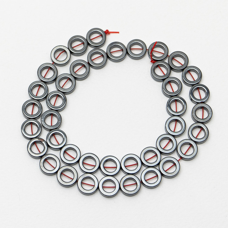 Hematite Beads Round, 10×3 mm and 6 mm diameters, 40 cm length on beading thread