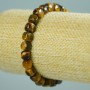 Tiger's Eye Bracelet, Natural Stone, Faceted Cube, Diameter 7 mm (±), Length 18 cm (Stretch)
