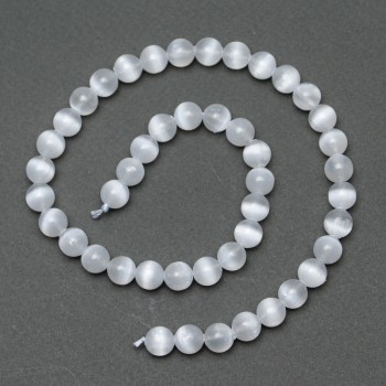 Cat's Eye Beads, White, Smooth Round Bead, 8.5 mm Diameter ±, Length 38 cm ± on Thread
