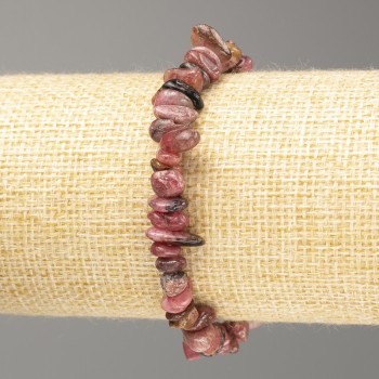 Rhodonite bracelet with natural gemstone chips, diameter 7 x 3 mm ±, length 18 cm (stretch)
