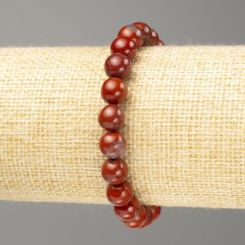 Red Jasper Bracelet, natural stone, smooth beads, diameter 8.5 mm, length 18 cm (stretch)