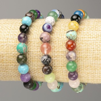 Assorted Smooth Bead Bracelet, 8 mm diameter, 18 cm length (stretch)