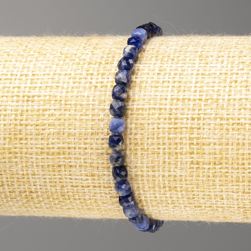 Sodalite bracelet with natural stone, faceted cube beads, 4-5 mm diameter, 18 cm length (stretch)