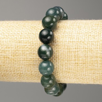 Green Jasper Bracelet with Smooth Beads, 12 mm Diameter, 18 cm Length (Stretch)