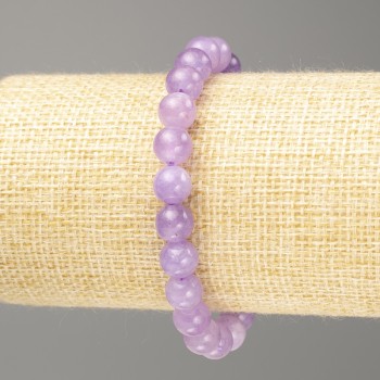 Amethyst Bracelet (Tinted Quartz) Smooth Bead, 8 mm Diameter, Length 18 cm (Stretch)