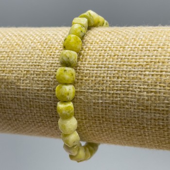 Yellow Jadeite Bracelet with Natural Stone, Faceted Cubes, 6.5 mm Diameter, 18 cm Length (Stretch)