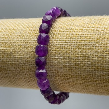 Amethyst bracelet, natural stone, faceted cube, 7 mm diameter +/-, length 18 cm (stretch)