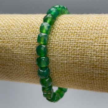 Chrysoprase Bracelet, Natural Stone, Faceted Cubes, Diameter 7 mm, Length 18 cm (Stretch)