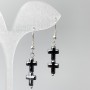 Earrings Hematite Cross, diameter 8 mm, 5×23 mm ±, length 44 mm