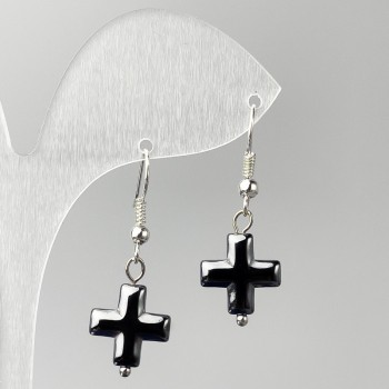 Hematite Cross Earrings, diameter 12 mm, length 38 mm