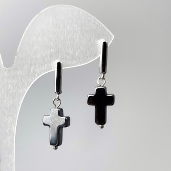 Hematite Cross Earrings, diameter 10x16 mm, length 33 mm