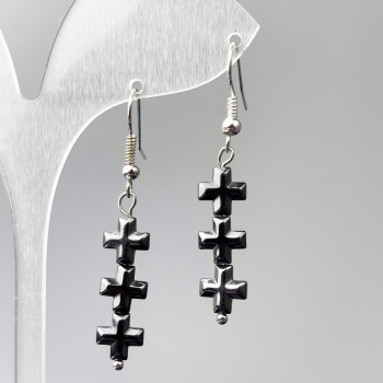 Earrings 'Hematite Crosses', diameter 8×26 mm, length 45 mm