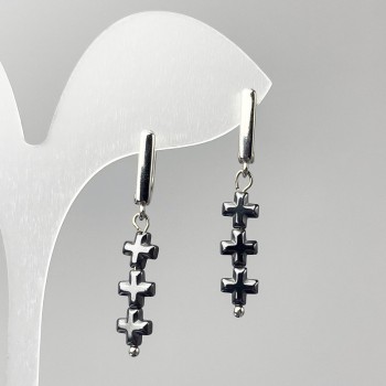 Hematite Cross Earrings, 6×20 mm diameter, about 40 mm long