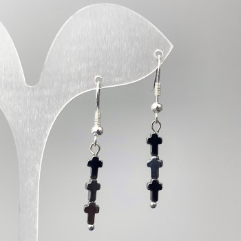 Hematite Cross Earrings, diameter 4×21 mm, length 43 mm