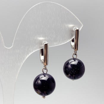 Earrings Aventurine 'Night of Cairo' - Smooth Ball, 12 mm diameter, 29 mm length