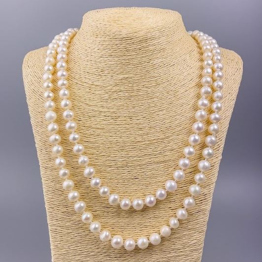 River Pearl Necklace, Round, 9–10 mm Diameter, 122 cm Length