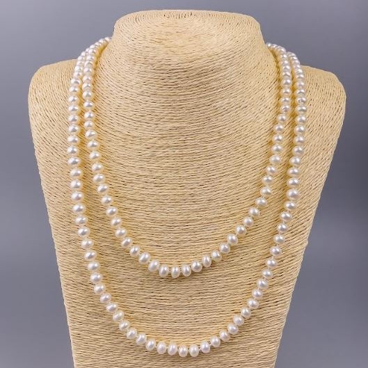 Freshwater Pearl Necklace, diameter 7x5 mm ±, length 120 cm