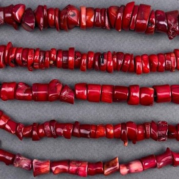 Natural-cut coral beads on thread, 11x8 mm +/-, 10x5 mm +/-, length 43 cm +/- (per 100 g) (assorted sizes)
