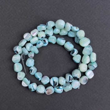 Blue-toned mother-of-pearl beads, gal'tivka shape, diameter 8x6 mm ±, length 41 cm ± on a thread