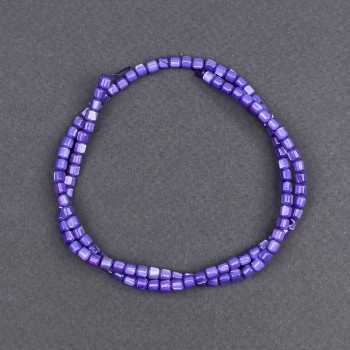 Tinted purple mother-of-pearl beads, cylindrical, diameter 3.5×3.5 mm, length 40 cm on thread