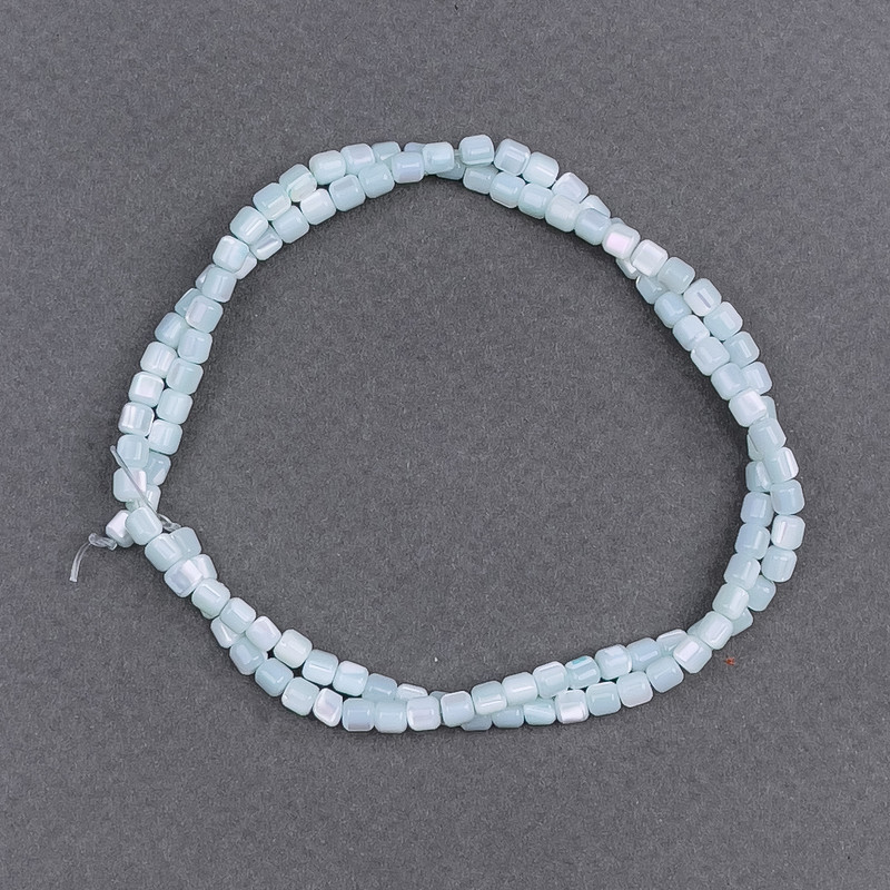 Mint-tinted Mother-of-Pearl Cylinder Beads, diameter 3.5x3.5mm, length 40 cm on a thread