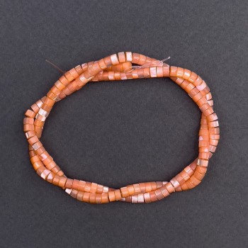 Peach-Toned Pearl Beads, Disc-Shaped, 4x2 mm, 40 cm Length on Beading Thread