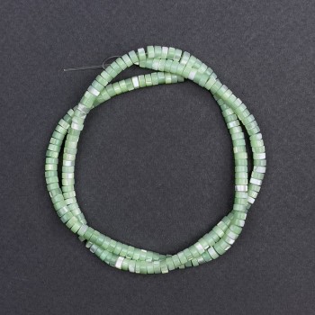 Mint-toned Mother-of-Pearl Disc Beads, 4x2 mm, 40 cm length, on a beading thread