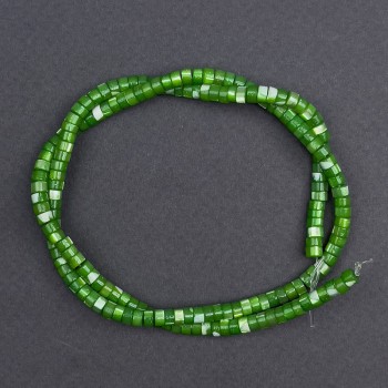 Green-toned mother-of-pearl beads, 4x2 mm washer, 40 cm on thread