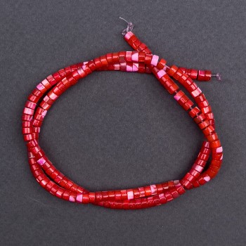 Tinted red mother-of-pearl beads, disc-shaped, 4x2 mm, about 40 cm long on a beading thread