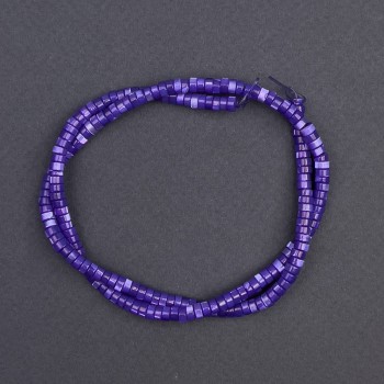 Dyed purple mother-of-pearl disc beads, 4x2 mm diameter, 40 cm length on thread