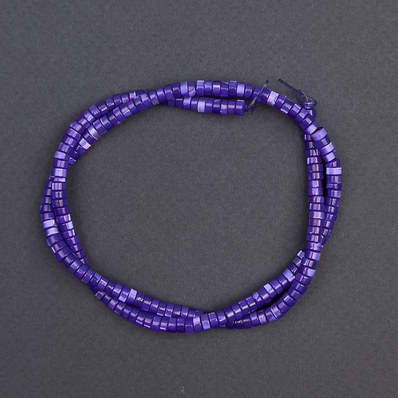 Dyed purple mother-of-pearl disc beads, 4x2 mm diameter, 40 cm length on thread