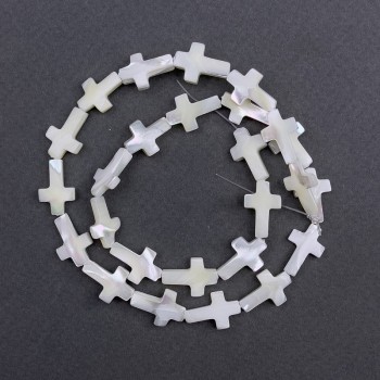 Mother-of-pearl cross beads, dimensions 10×15×3.5 mm, length 40 cm on thread