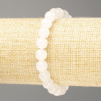 Bracelet with White Quartz (Imitation Acrylic) smooth bead, diameter about 8 mm, length 18 cm (stretch)