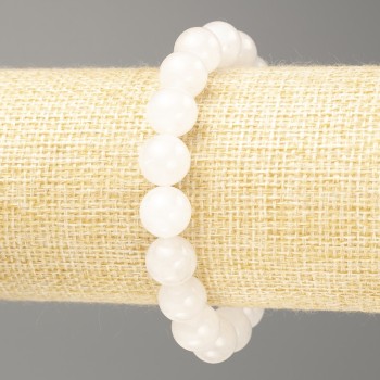 Bracelet White Quartz (Acrylic Imitation) Smooth beads, 10mm diameter, 18cm length (stretch)