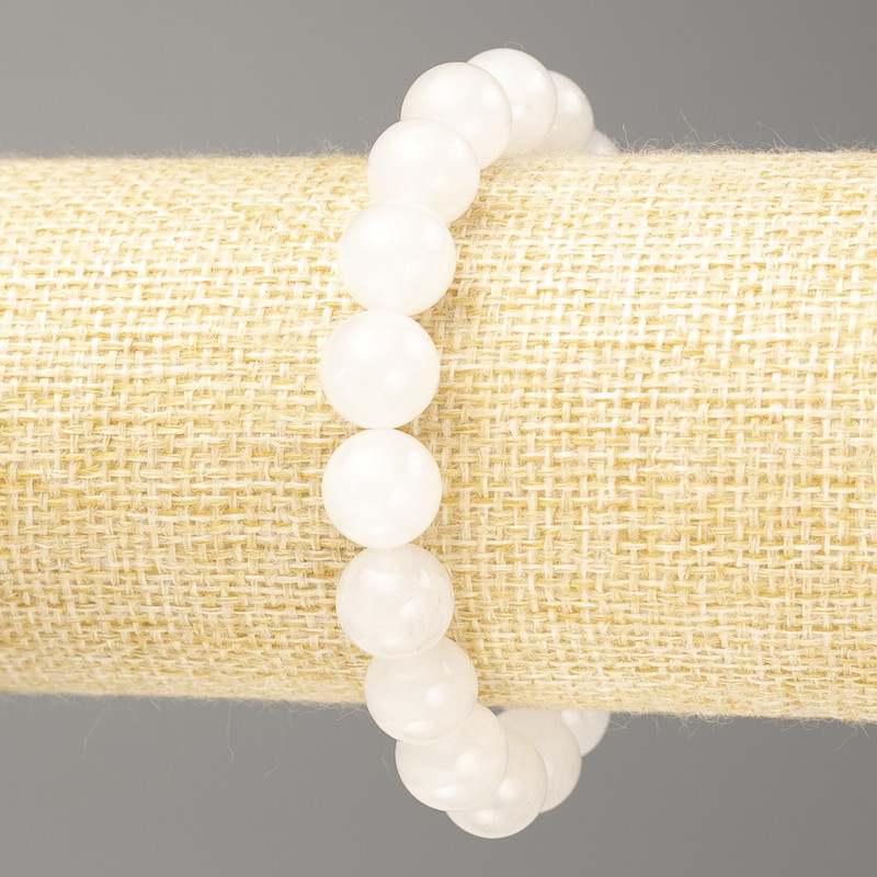 Bracelet White Quartz (Acrylic Imitation) Smooth beads, 10mm diameter, 18cm length (stretch)