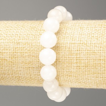 Bracelet White Quartz (imitation acrylic) smooth beads, diameter 12mm ±, length 18cm (stretch)