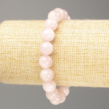 Pink Quartz Bracelet, Natural Stone, Smooth Beads, 10 mm Diameter, 18 cm Length (Stretch)