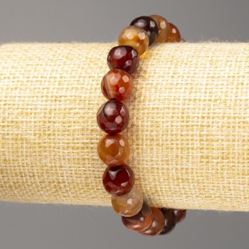 Carnelian bracelet with natural stone, faceted bead, diameter 10 mm ±, length 18 cm (stretch)