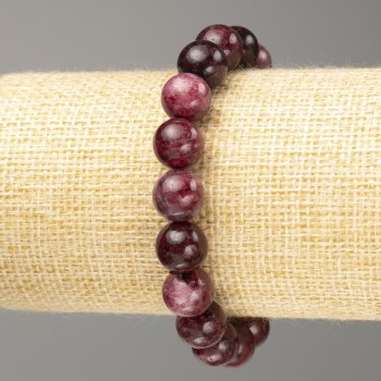 Garnet Bracelet with natural gemstone, smooth beads, 10 mm diameter, 18 cm length (stretch)