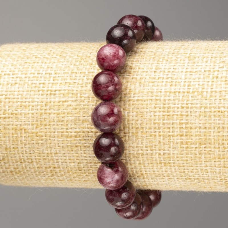 Garnet Bracelet with natural gemstone, smooth beads, 10 mm diameter, 18 cm length (stretch)