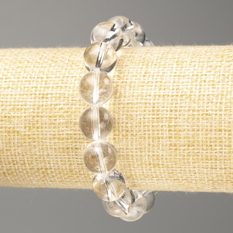 Bracelet with Rock Crystal Smooth Beads, Diameter 12 mm, Length 18 cm (Stretch)
