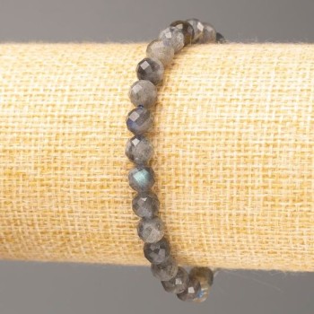 Labradorite Bracelet with Natural Stone, Faceted Bead, 6 mm Diameter ±, 18 cm Length (Stretch)